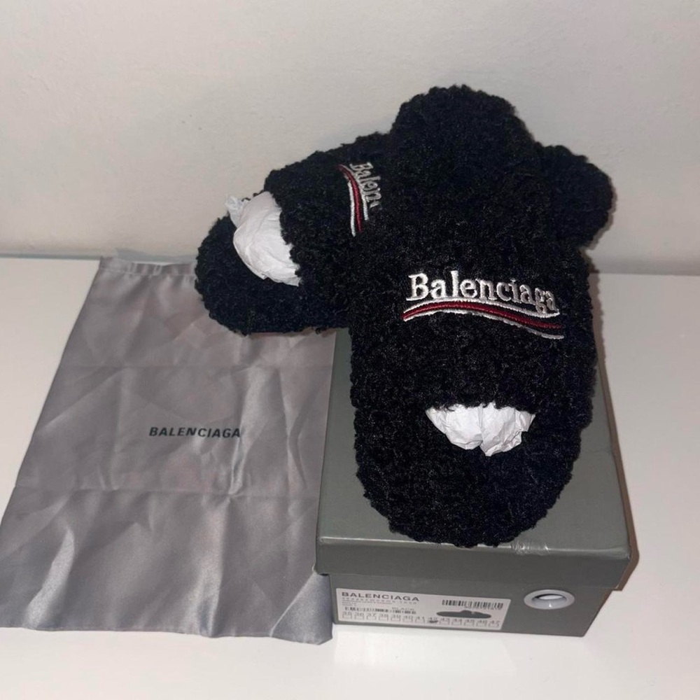 Black Fur Balenciaga slides